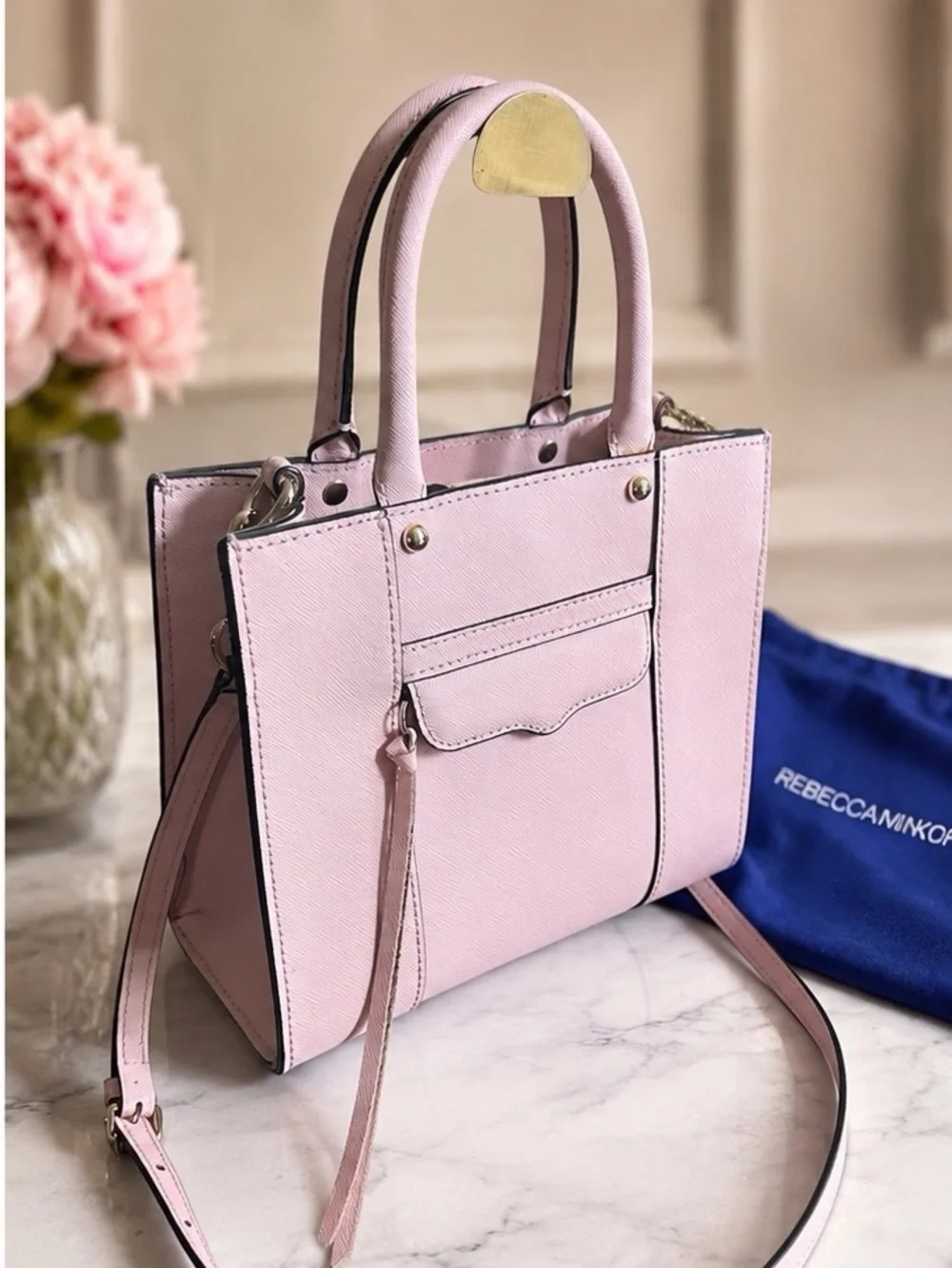 Rebecca Minkoff Mini Structured Tote Pink Saffiano Leather Crossbody NWOT